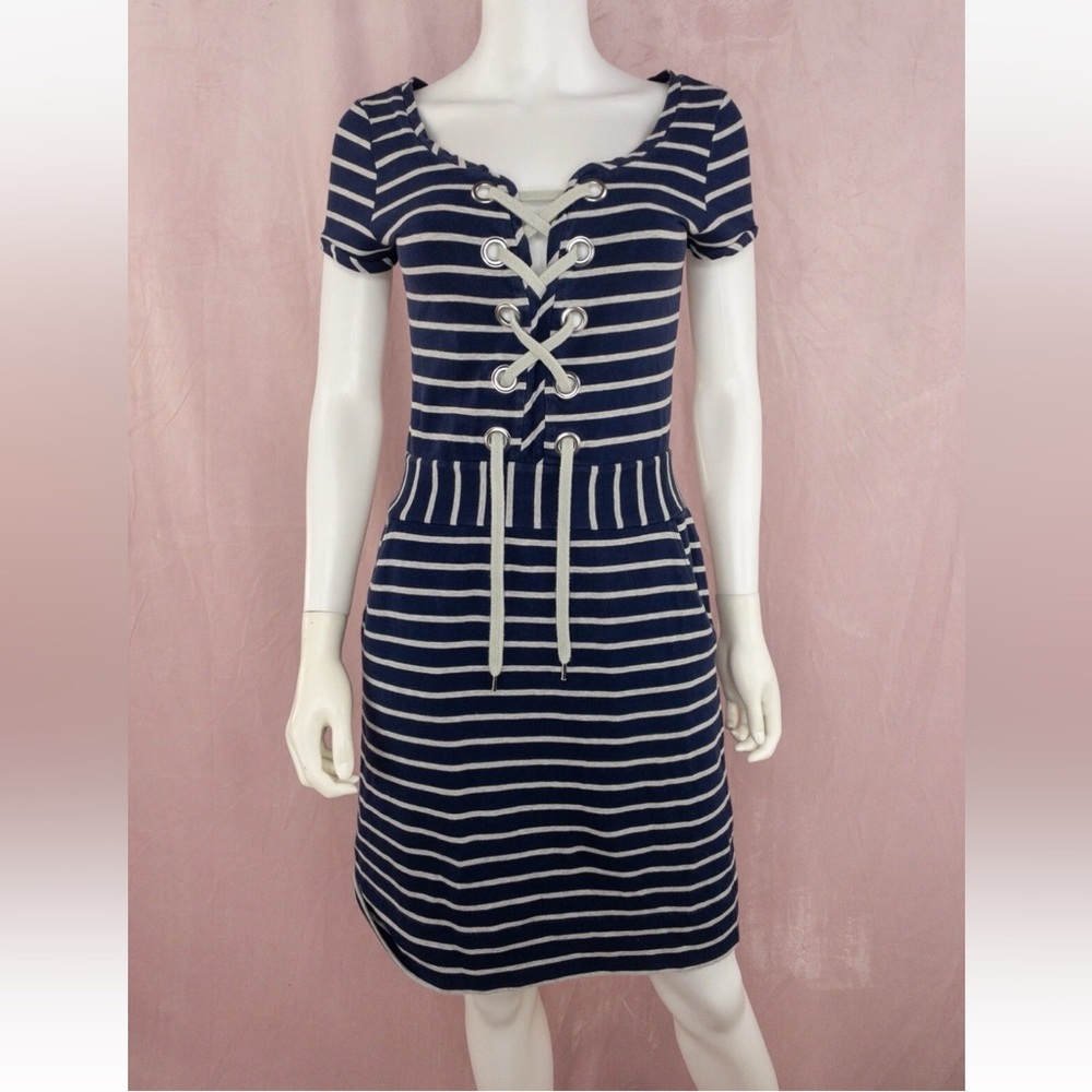 Love Moschinio Womens Blue Striped Dress Size 6 Short Sleeve Nautical